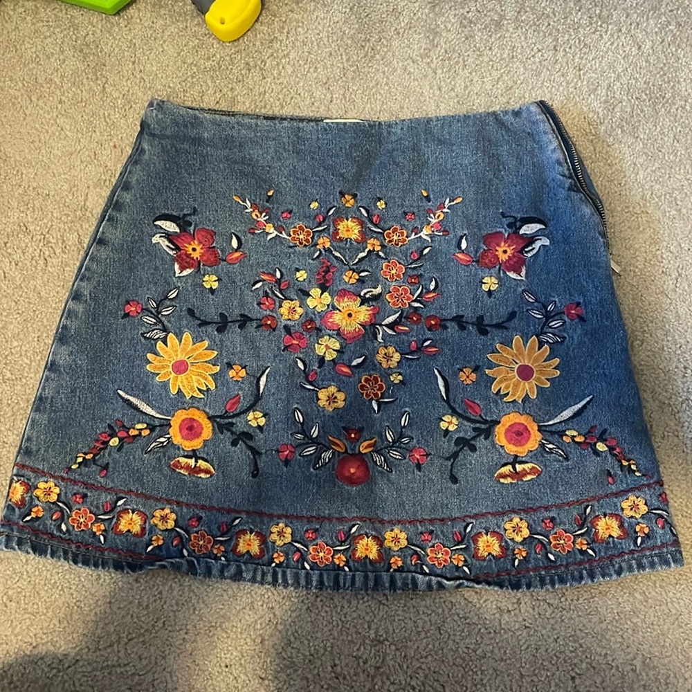 Embroidered Denim Mini Skirt